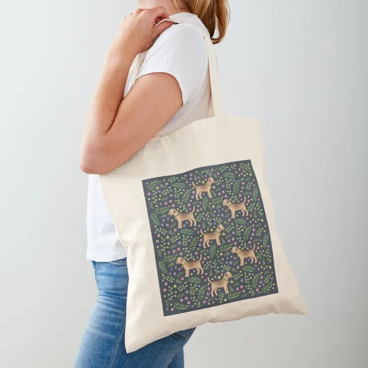 

Border Terriers Spring Floral on navy - pattern Tote Bag Lady bags tote bag custom Shopper Customizable tote bag