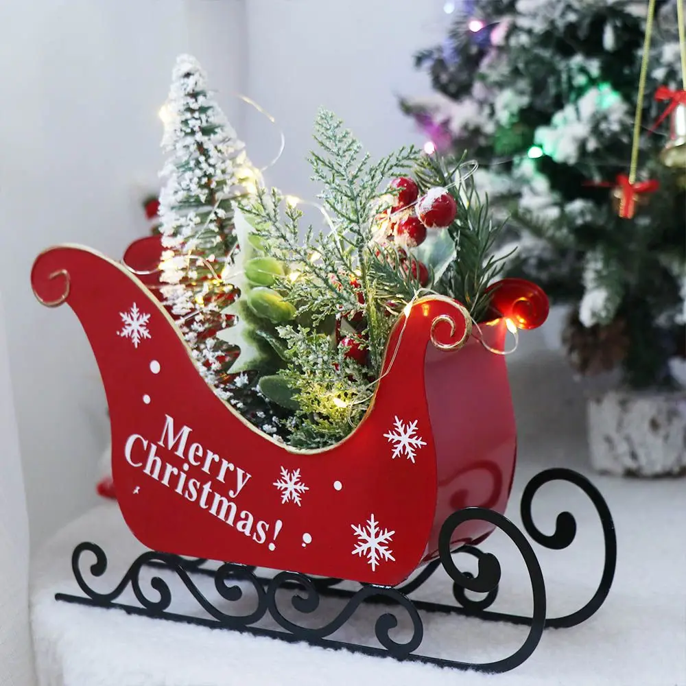 

Wrought Iron Sleigh Car Ornament Durable Reusable Christmas Sleigh Ornament Unique Santa Claus Sled Figurine Living Room