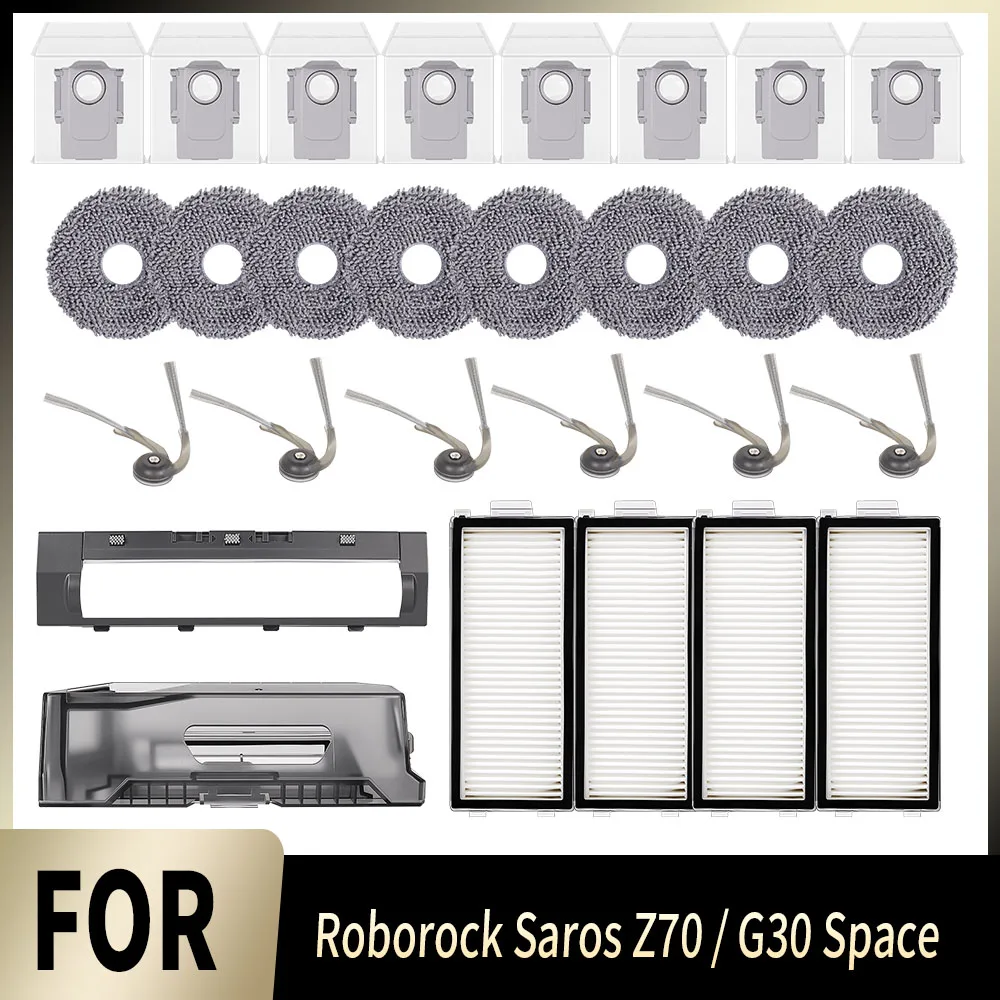 Seitenbürste Filter Wischmopp Staubbeutel Staubbox Zubehör Kompatibel mit Roborock Saros Z70 /G30 Space Roboter-Staubsauger Ersatzteil