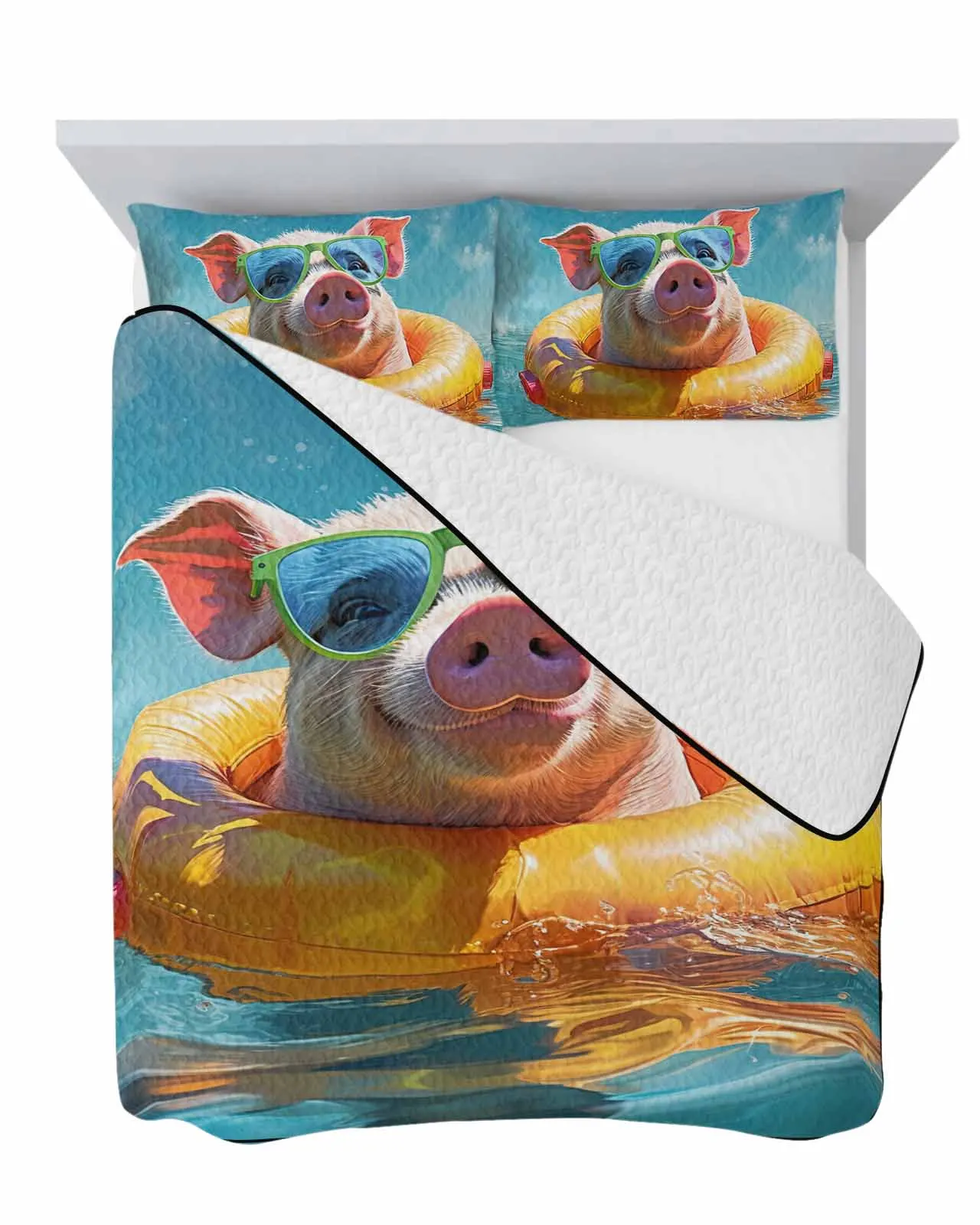 Summer Ocean Swimming Pig Sunglasses Vacation Cooling Blankets Air Condition Comforter Lightweight Summer Quilt Thin Quilt