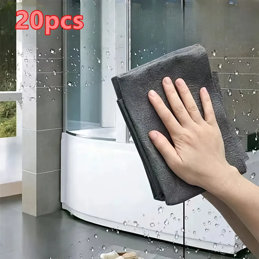 20 chiffons de nettoyage magiques - Serviettes pour verre et miroirs sans traces ni résidus, mélange de polyester durable, adaptées à la cuisine, à la salle de bain, à la voiture et à l'utilisation sur plusieurs surfaces - Gris, pour le detailing automobile, essuyage efficace, durables, multi-usages, pour les propriétaires de voitures, essuyage de cuisine, réutilisables, tissu de haute qualité, matériau absorbant, serviettes en microfibre, pour les detailleurs professionnels, nettoyeurs domestiques