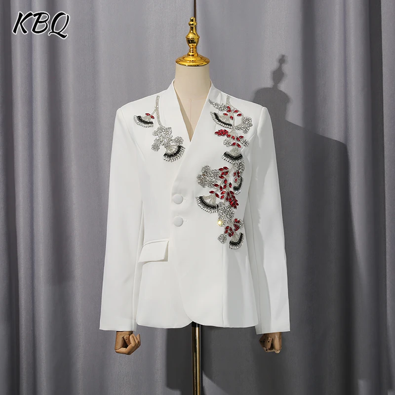 

KBQ однотонная куртка с бриллиантами Design Sense для женщин, темпераментные куртки с v-образным вырезом и длинными рукавами, женские осенние модные стильные новые