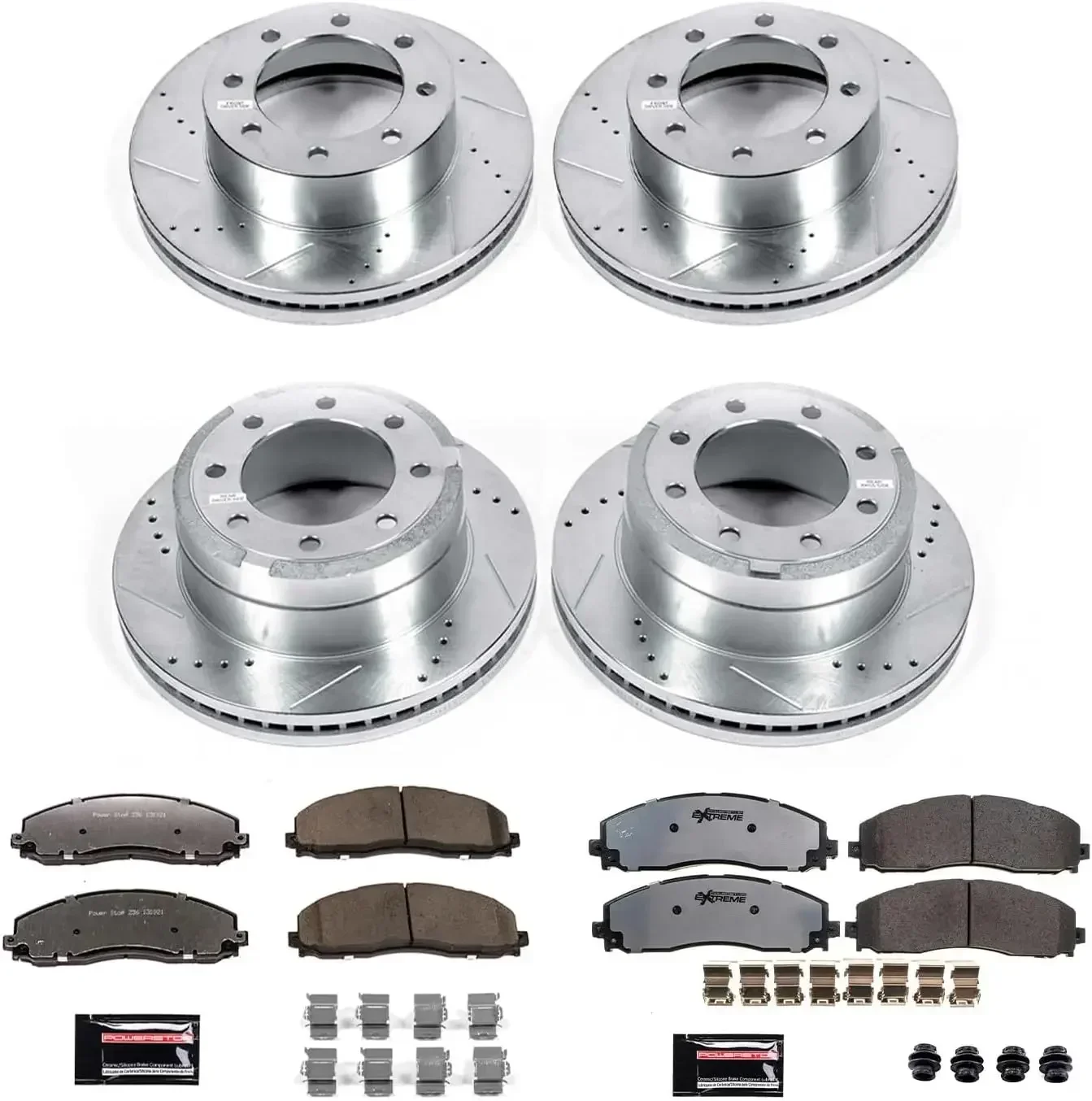 2012-2022 Ford F-250 Super Duty, 2013-2022 F-350 Carbon Fiber Ceramic Brake Pads and Drilled and Slotted Disc Rotors, K6405-36