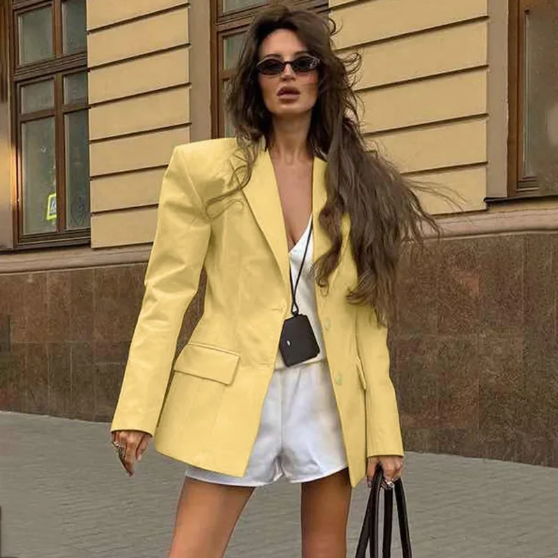 

Women's Blazer Coat Lapel Long Sleeve Cardigan Loose Commuting Top 2025 Autumn New Solid Color Splice Female Blazers