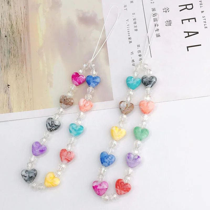 Acrylic Fluid Love Mobile Phone Chain, DIY Jewelry Accessories, Handmade Beaded Rope, Wholesale, New