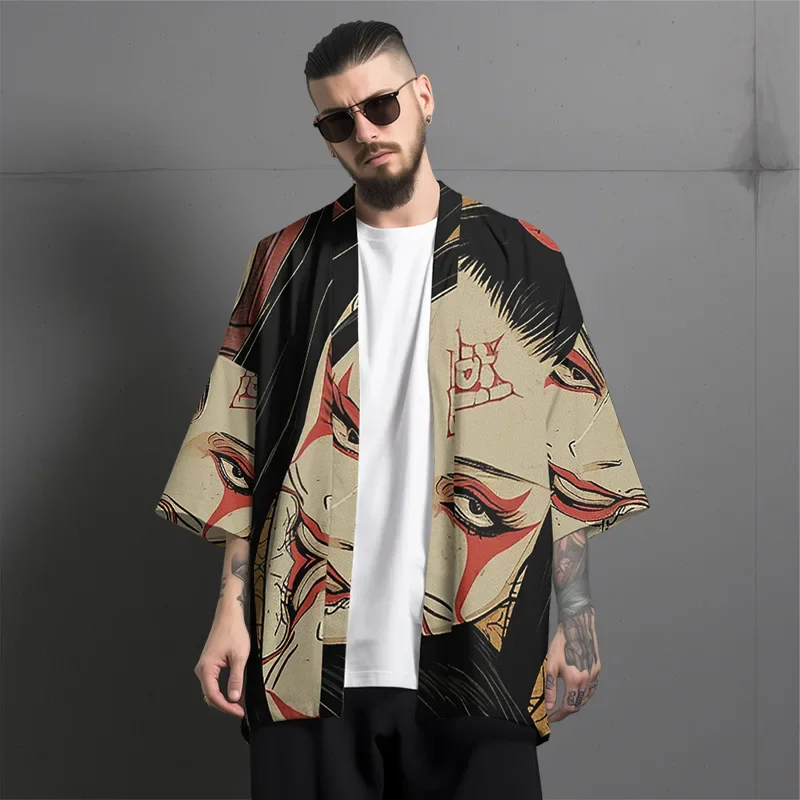 

Harajuku Street anime Japanese Geisha printed kimono Casual cardigan sweater yukata summer men Traditional women Haori large-siz