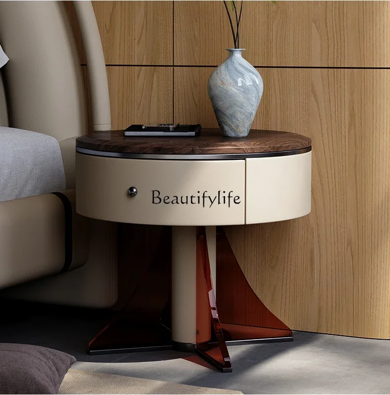 

FG40Black Walnut Wooden Bedside Table Modern Minimalist High-End Chest of Drawers Side Table Small Table