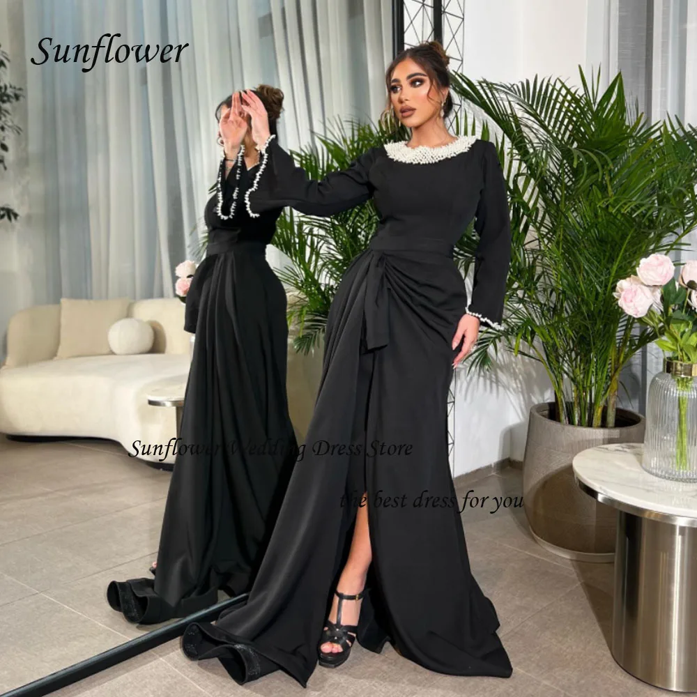 

Sunflower Beading O-Neck Formal Evening Dress 2023 Slim Long Sleeve Pleat Chiffon Floor-Length High-end Custom Party Gowns