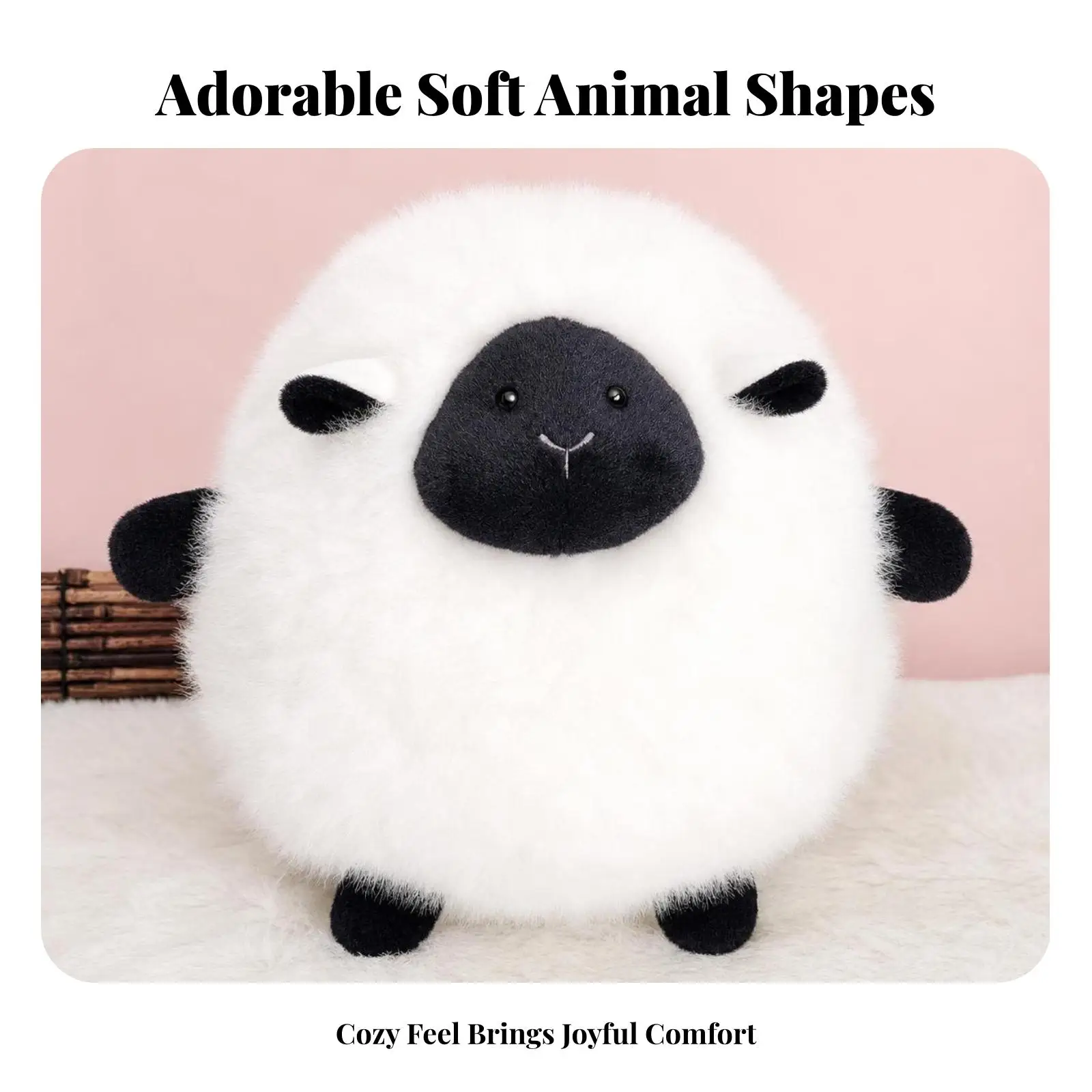 Round Sheep Soft Pillow Black-and-White Sheep Soft Fuzzy Lamb Stuffed Animal view 3