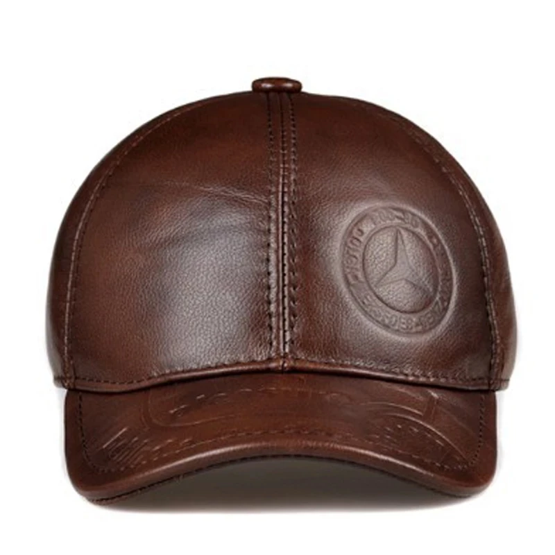 Wholesale New 2024 100% Top Quality Cowhide Warm Cap Winter Autumn Fashion Casual Letter Leather Hat Ears Men Women