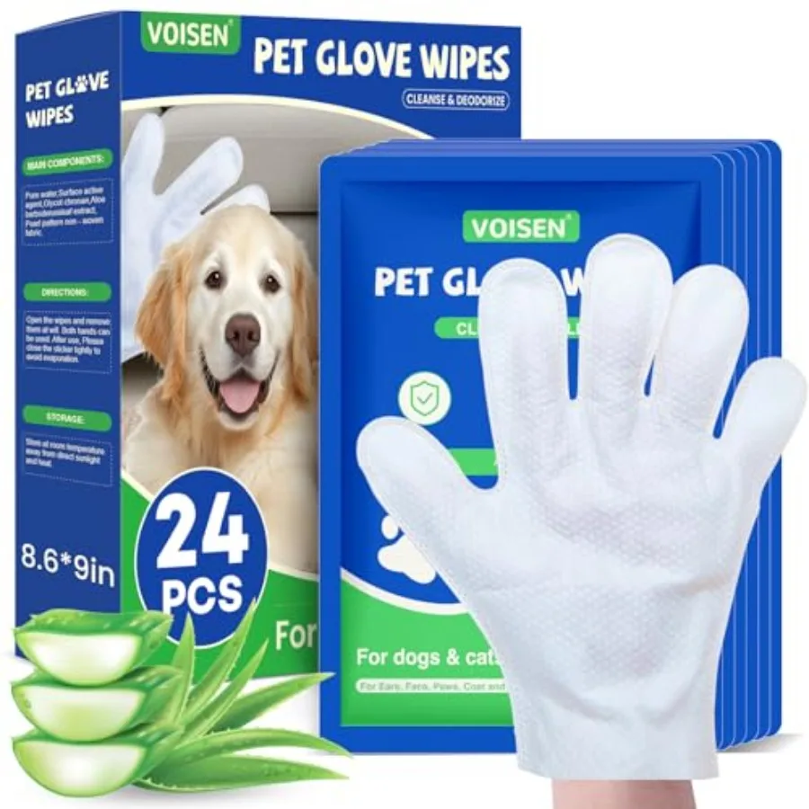 

24 Pcs Unscented Thick Pet Glove Wipes for Dogs Dog Cleaning Gloves with Deodorizing Effect Ideal for Daily Fur Nourishment and