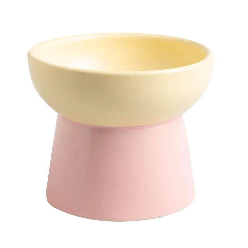 ‌Color Blocking‌ Ceramic Elevated Cat Bowl Puppy Dog Food Water Bowl Protect Cervical Spine Raised Cat Feeder Pet Accessories
