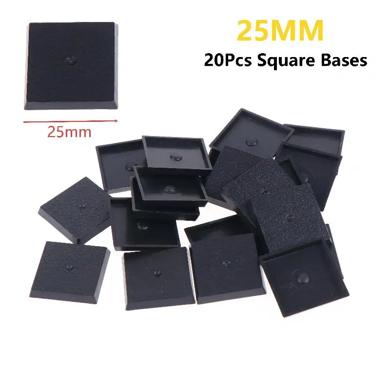 20Pcs 25mm Square Burr-Free Black Plastic Wargame Mini Bases Model Figure Holders for Tabletop Board Gaming