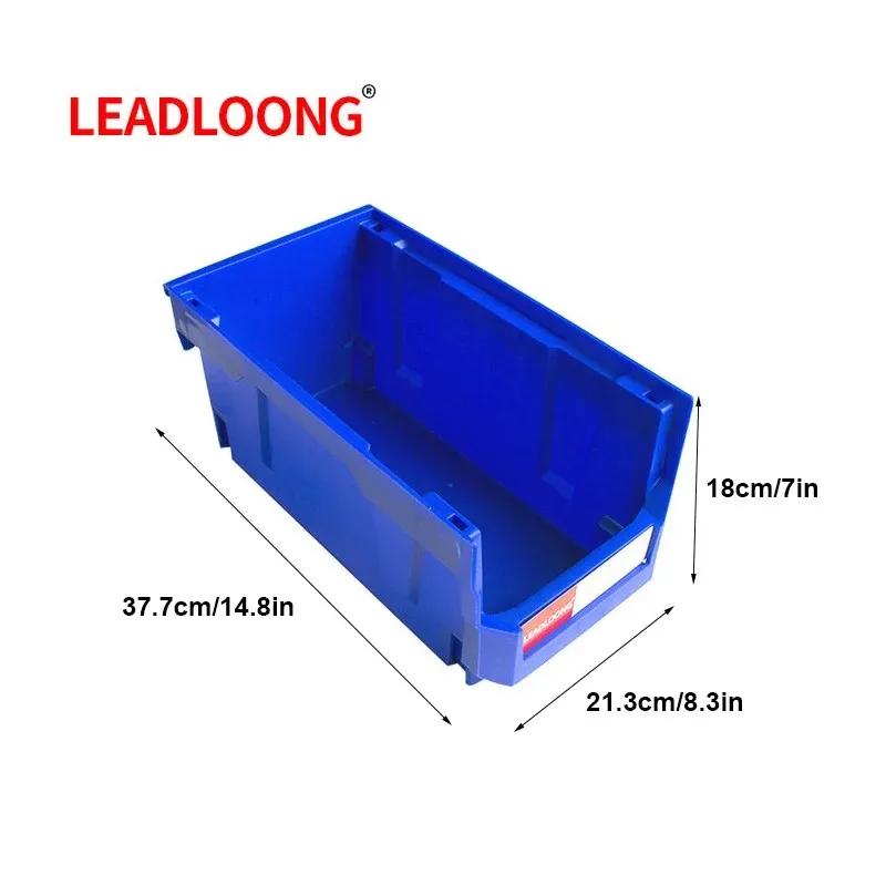 LEADLOONG V6 Stackable Box 4pcs 14.8*8.4*7in/37.7*21.3*18cm Garage Storage Bins Parts Assortment Storage Shelf