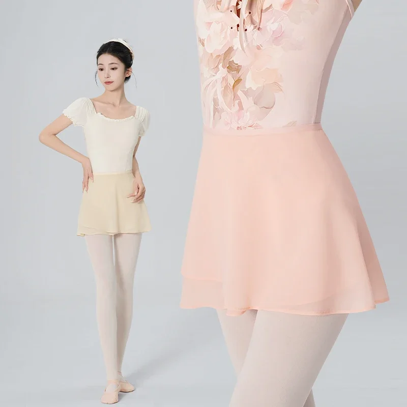 تنورة ملفوفة باليه للسيدات البالغات، تنورة قصيرة للرقص من الشيفون - تنورة ممارسة توتو ذات طبقات مع ربطات عنق