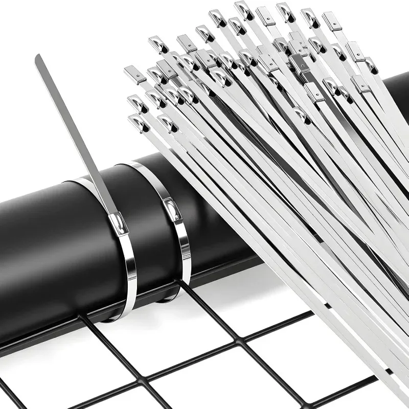 Metal Zip Ties Stainless Steel Cable Ties 4.6mm Heavy Duty Self-Locking Cable Zip Tie Multi-Purpose Exhaust Wrap Locking Ties