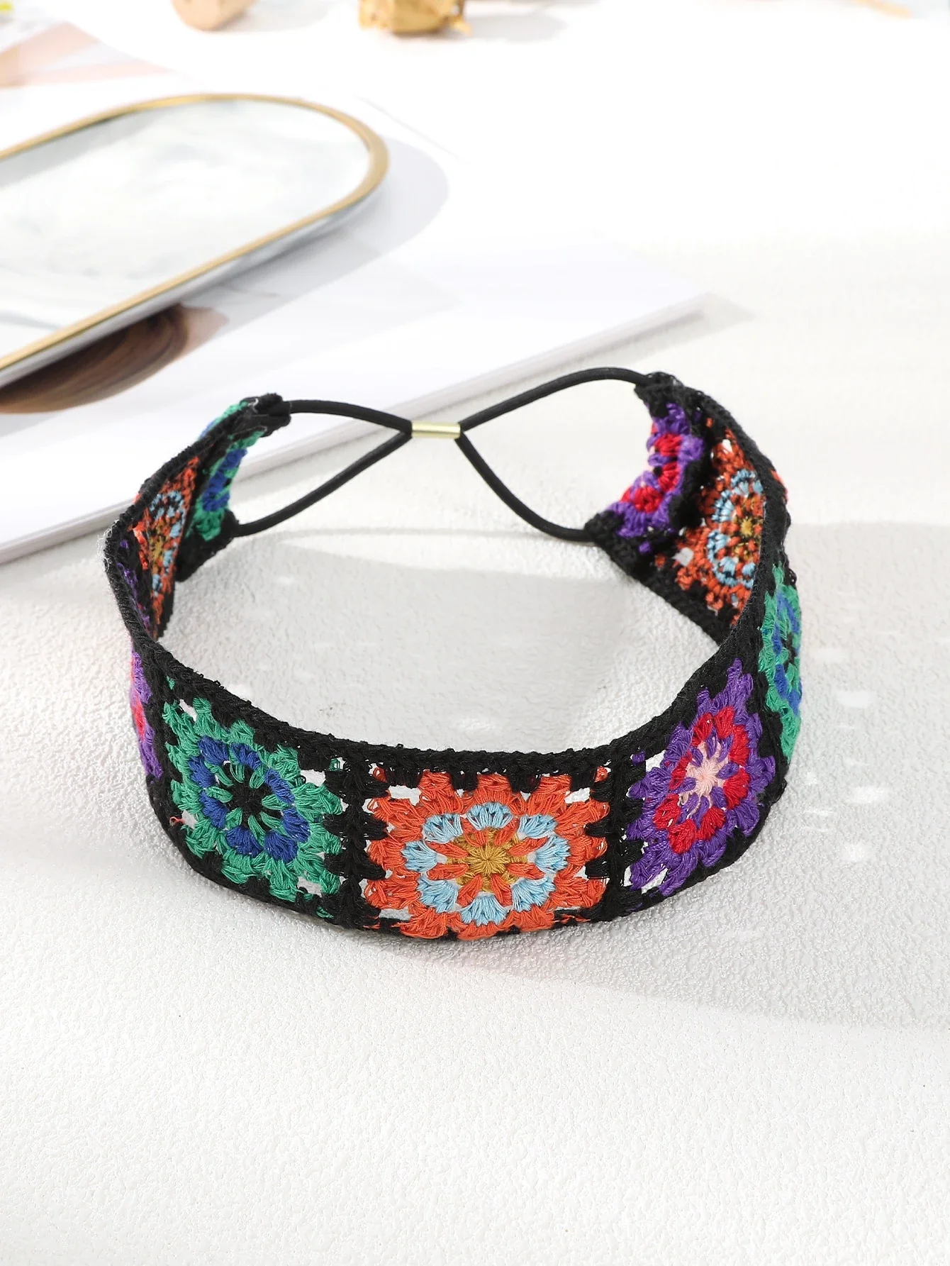 

Colorful Crochet Flower Headband Bohemian Hair Band For Women