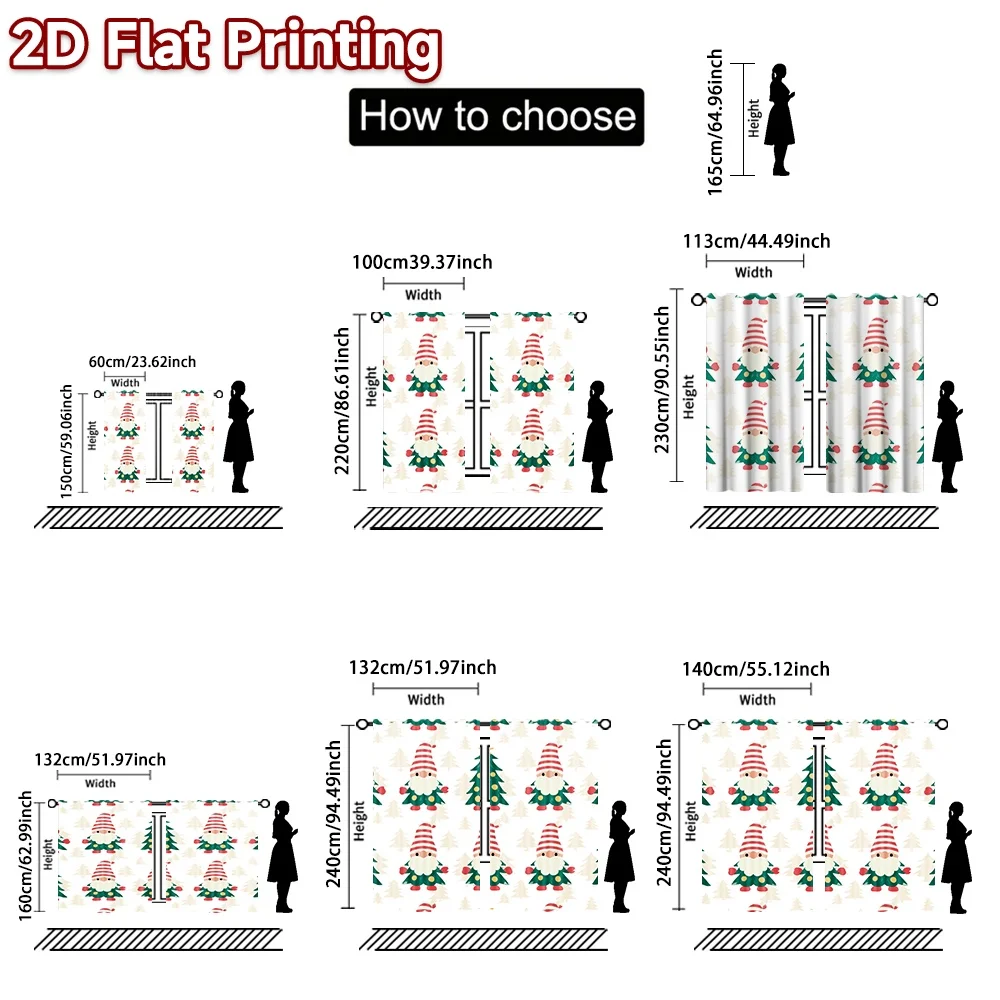 2D flat printing 2pcs Trend Christmas Curtains Christmas Gnomes and Trees Durable polyester fiber Party & Holiday Decor Perfect