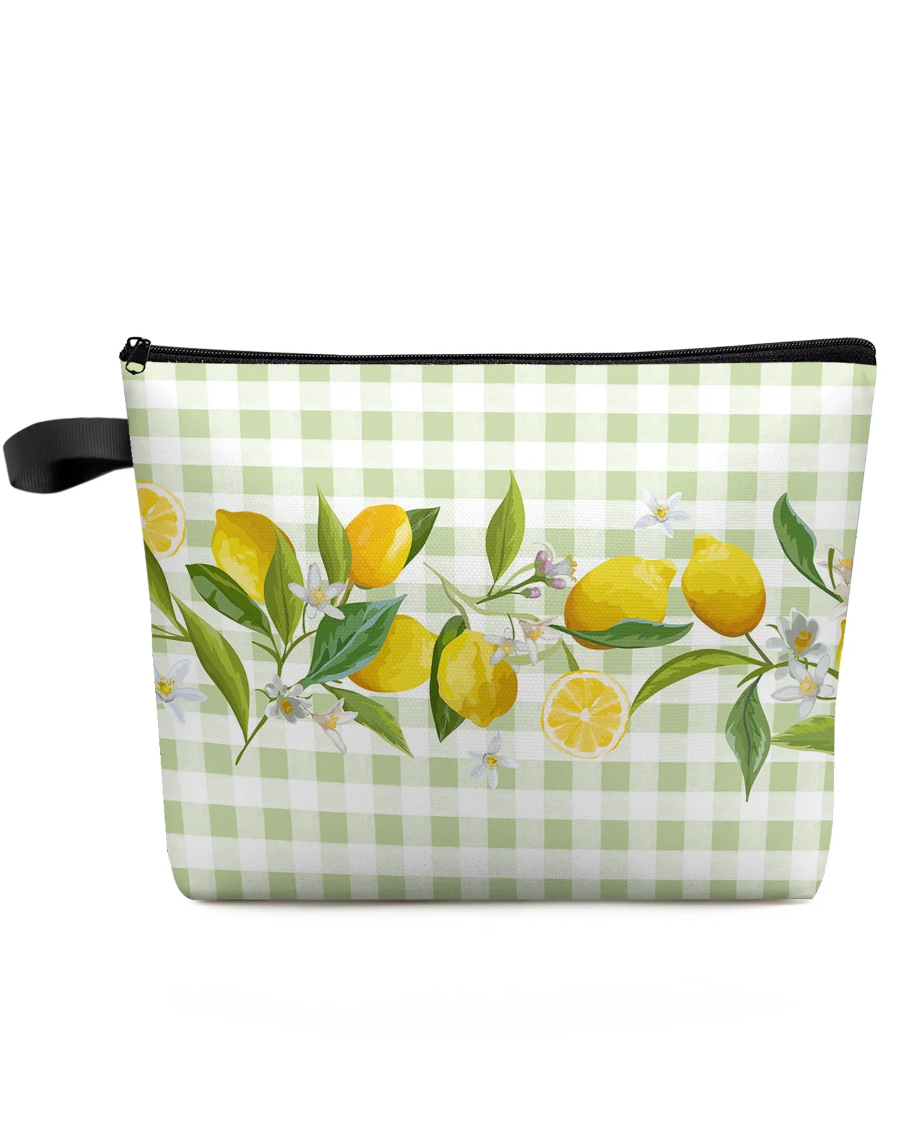 Lemon Plaid Green Makeup Bag Pouch Travel Essentials Lady Women Cosmetic Bags Toilet Organizer Kids Storage Pencil Case