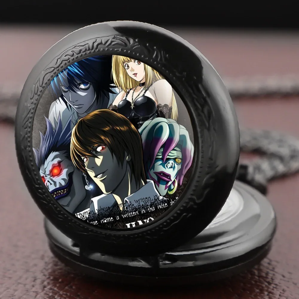 Zegarek kieszonkowy w stylu vintage z motywem Tajemniczego Notatnika Śmierci, szklany, w kształcie kopuły, damski wisiorek zegarowy, męski zegarek, kreatywny prezent dla przyjaciół, Relojes