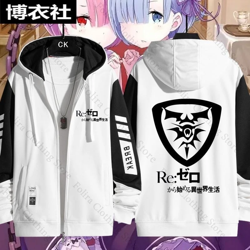 

Толстовка с принтом в стиле аниме Re: Zero Series, толстовки на молнии, осеннее пальто, мужская толстовка с цветными блоками, одежда для мужчин, уличная одежда