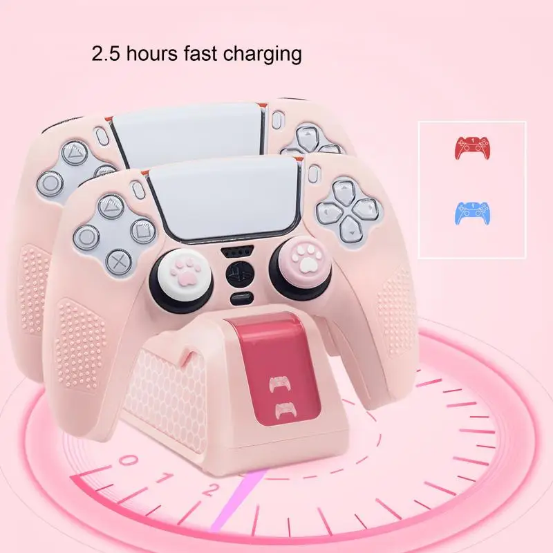 For PS5 Handle Seat Charger High Value Girl Powder Handle Bottom Seat Charger P5 Double Charging Fast Charging Seat