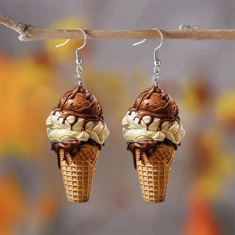 

2D Flat Delicious Ice Cream Acrylic Earrings Creative Design Suitable for Summer Dangle Earring Jewelry Accessories for Friends