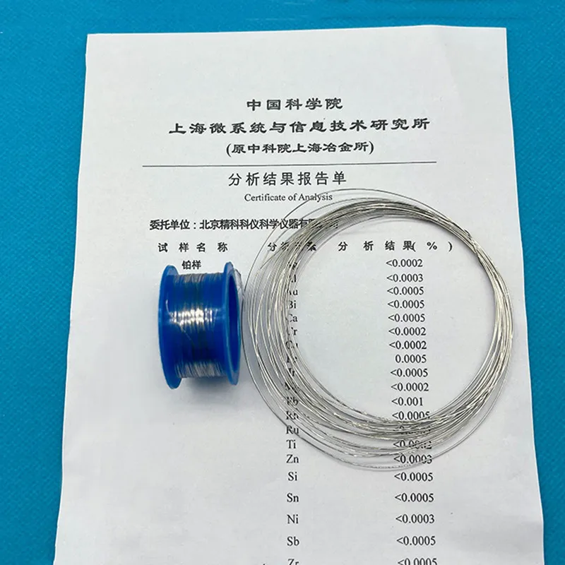 Pure platinum wire, electrophoresis cell electrode, anode platinum wire, flame reaction platinum wire. Purity 99.99%.