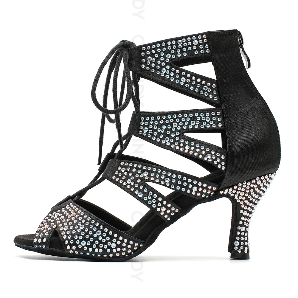 Neue Modische Diamant-Tanzschuhe für Damen, Bequeme Weiche Sohle, Party-Ballsaal-Tango-Salsa-Latin-Tanzschuhe mit Kubanischem Absatz – Detail 10