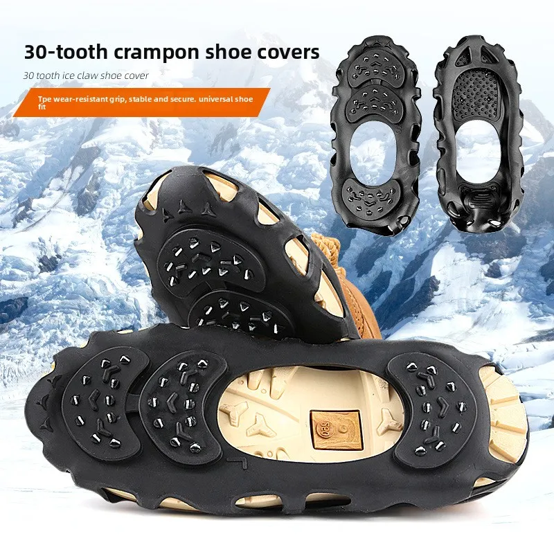 Ice Claw Crampons with 30 Alloy Teeth, Sturdy Non‑Slip Snow Shoe Covers, Anti‑Skid Accessory for Outdoor Hiking & Walking