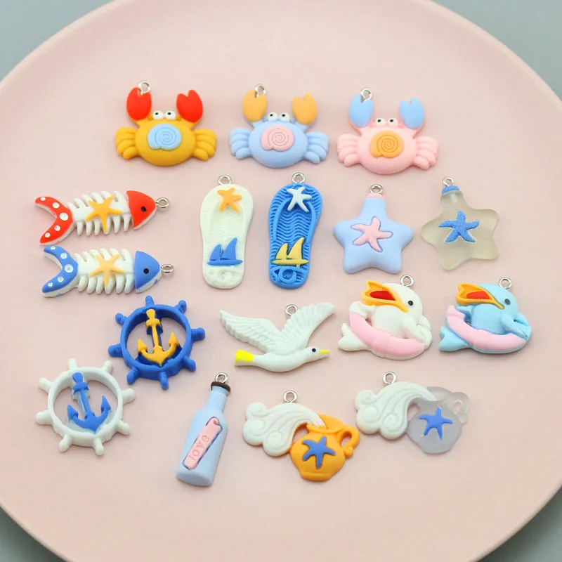 10pcs Marine Animal Crab Seagull  for DIY Jewelry Accessories Handmade Charms Earrings Necklace Pendants