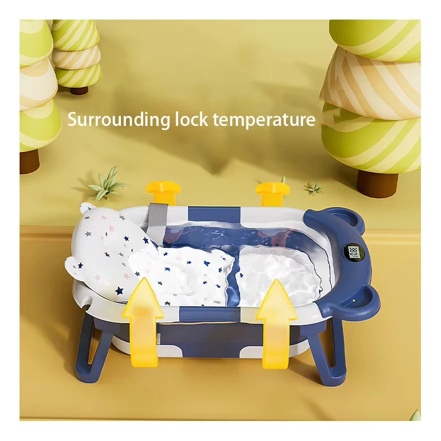 New 2026 Portable Plastic Newborn Bathtub Set Foldable Baby Bathtub with Cushion and Thermometer
