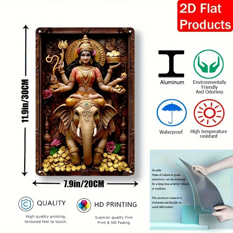 Spiritual Elegance, Lakshmi Goddess of Wealth, Square Aluminum Sign for Home, Bar Decor, 7.9x11.8