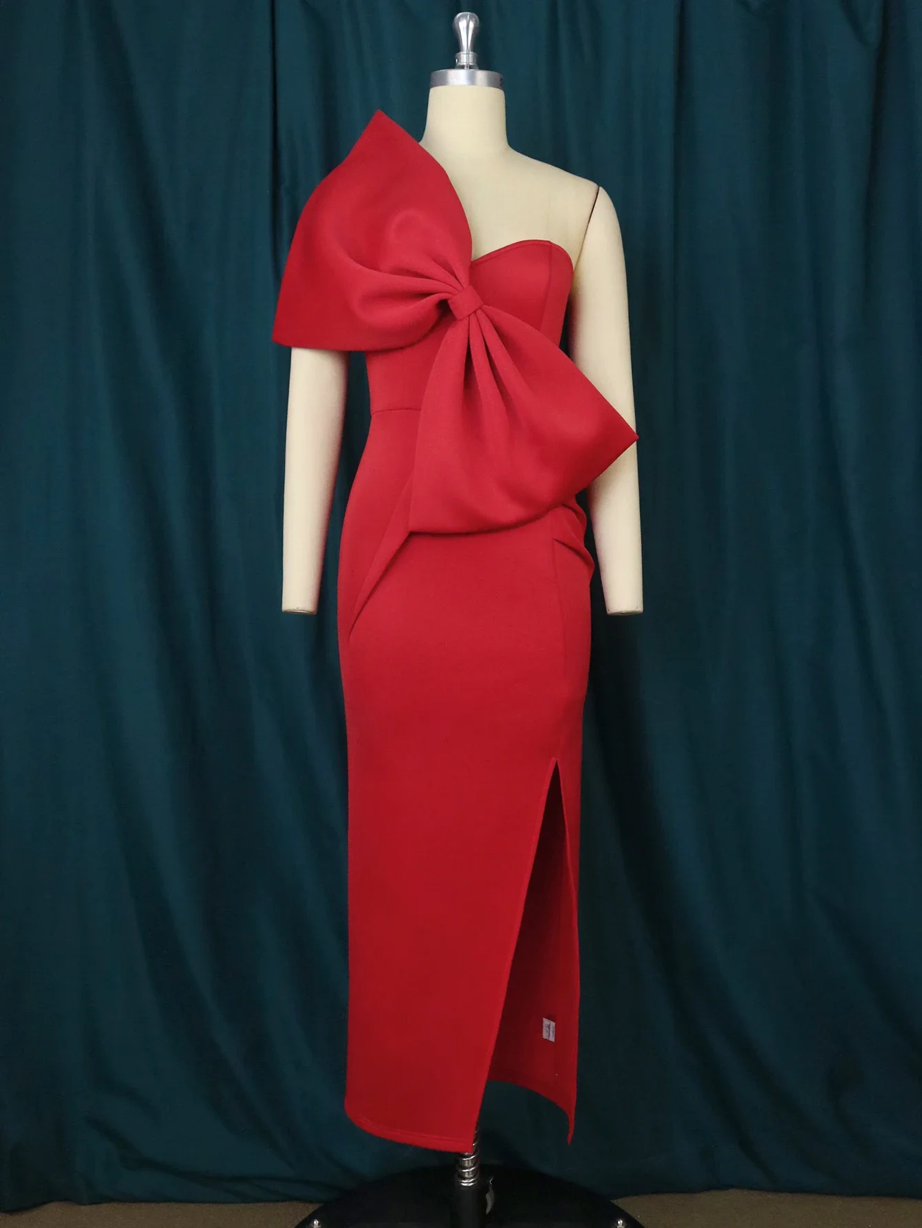 Robe de soirée rouge pour femmes, grande taille, grand nœud, sangle à une sangle initiée, robe de cocktail pour dames africaines, invité de mariage