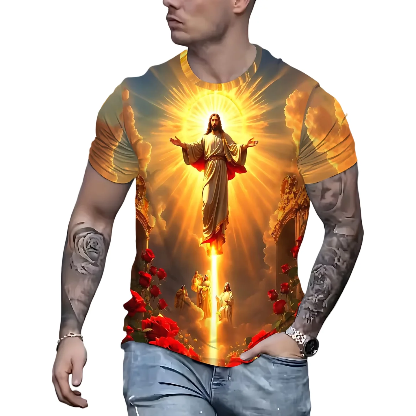 

Casual Men's Beach T Shirt Christ Jesus Summer New T-shirt Men Women Faith Fashion Street Clothing Breathable Short Sleeve Tops