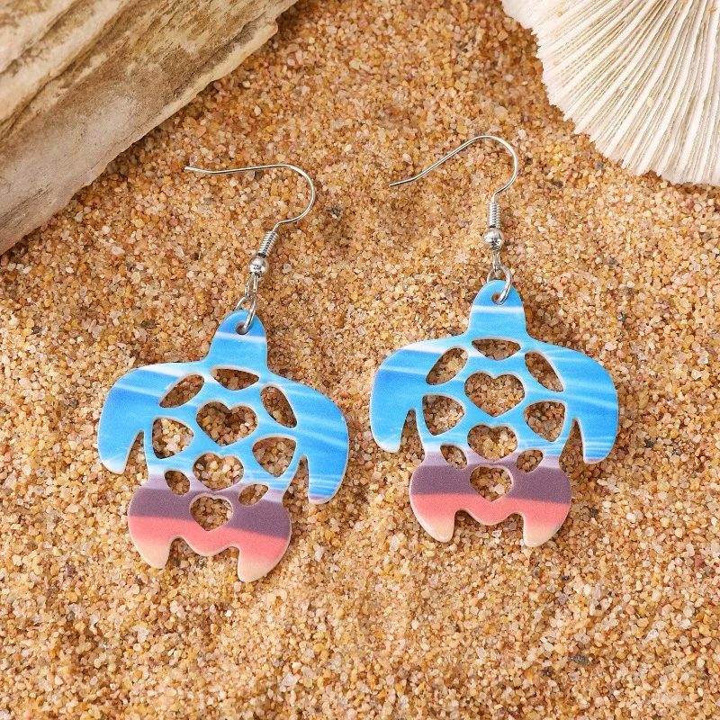 Blue Bohe Acrylic Shell Starfish Turtle Dangle Earring For Women Summer Beach Sea Horse Drop Geometric Earring Fashion Jewelry