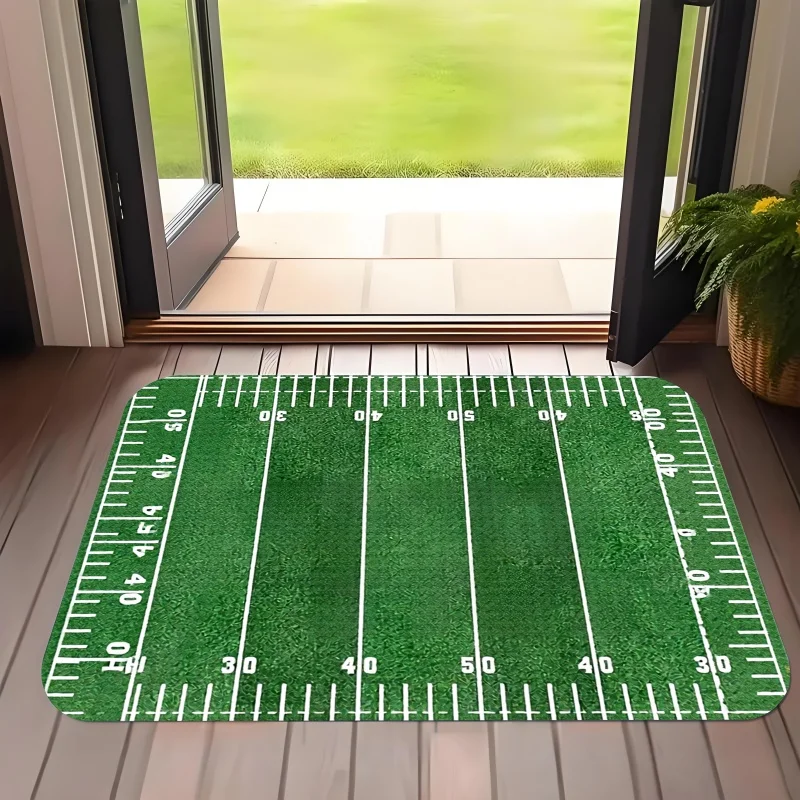 Rugby Helmet And Ball Floor Mat Durable Non Slip Entryway Rug For Gym Bathroom And Athletic Themed Home Use