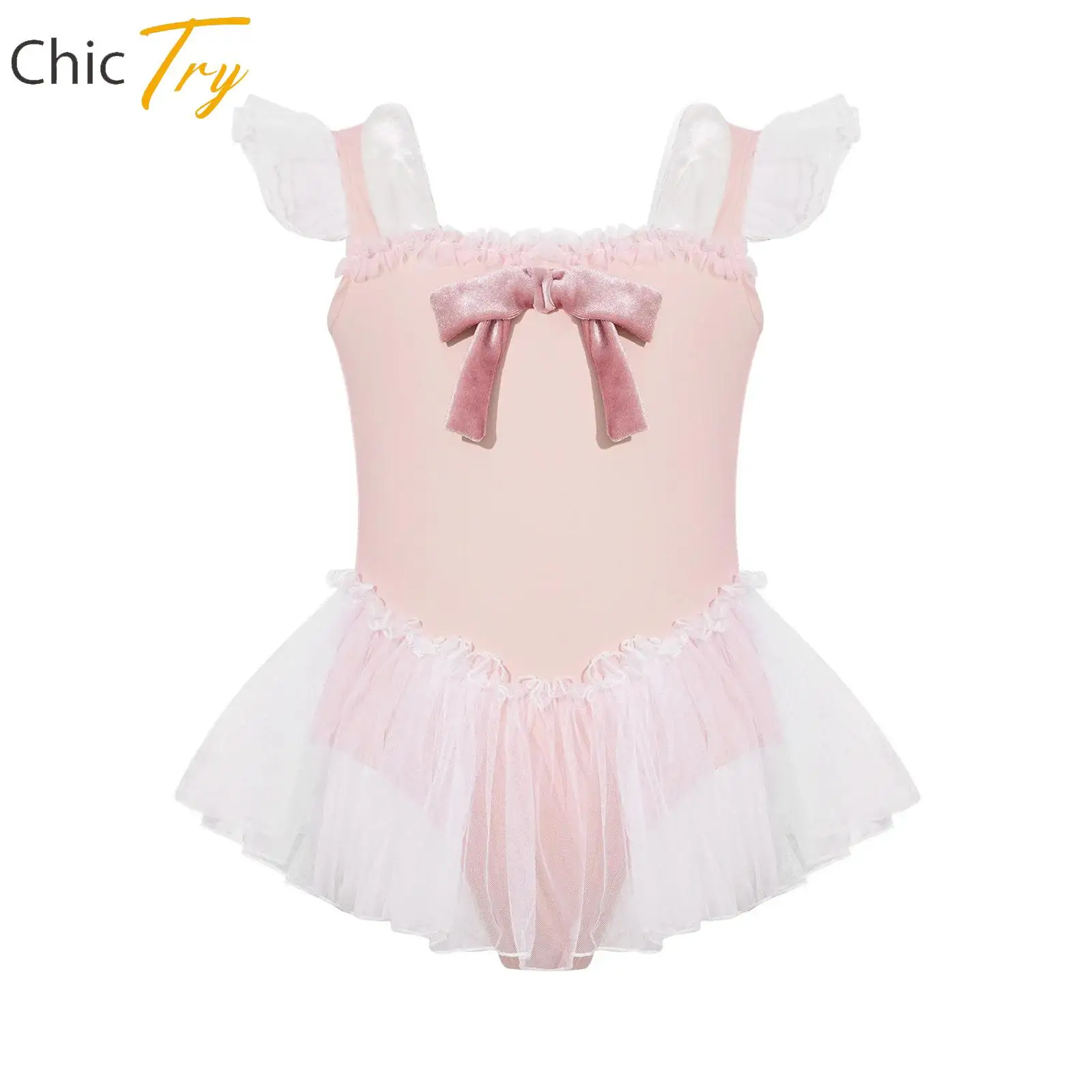 

Kid Girl Ballet Tutu Dress Gymnastics Leotard Velvet Rabbit Ears Bowknot Leotard Dress for Figure Skating Practice Training Wear