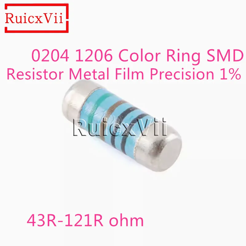 

200pcs 0204 1206 Color Ring SMD Resistor Metal Film Precision 1% 43R 47R 49.9R 51R 56R 62R 68R 75R 82R 91R 100R 110R 120R121 ohm