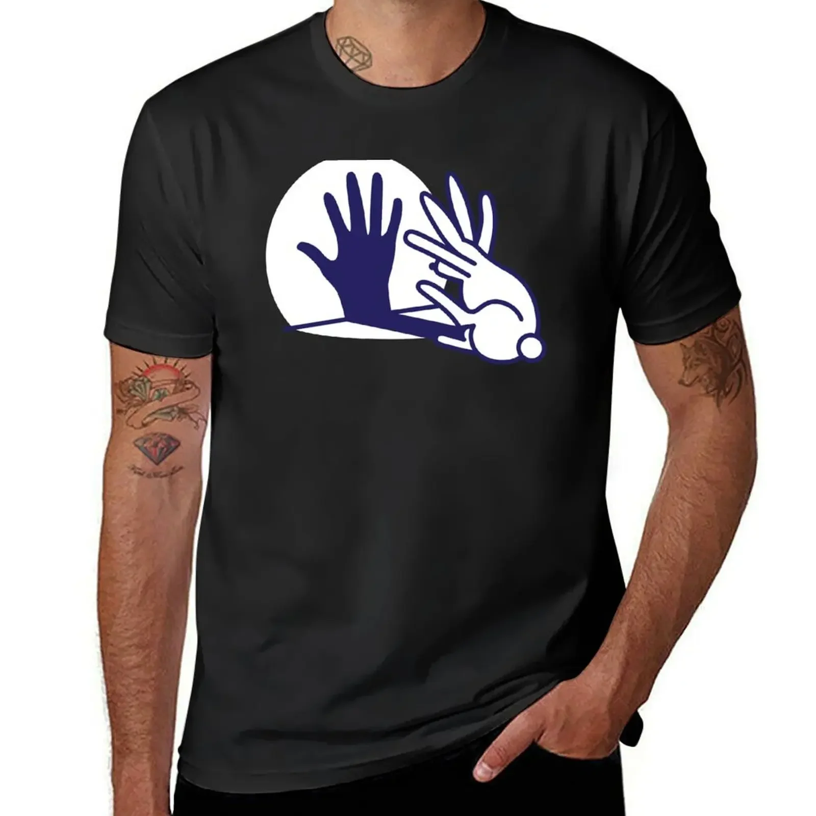 

hand shadow rabbit T-Shirt cotton graphic tees heavyweights plain black t shirts men