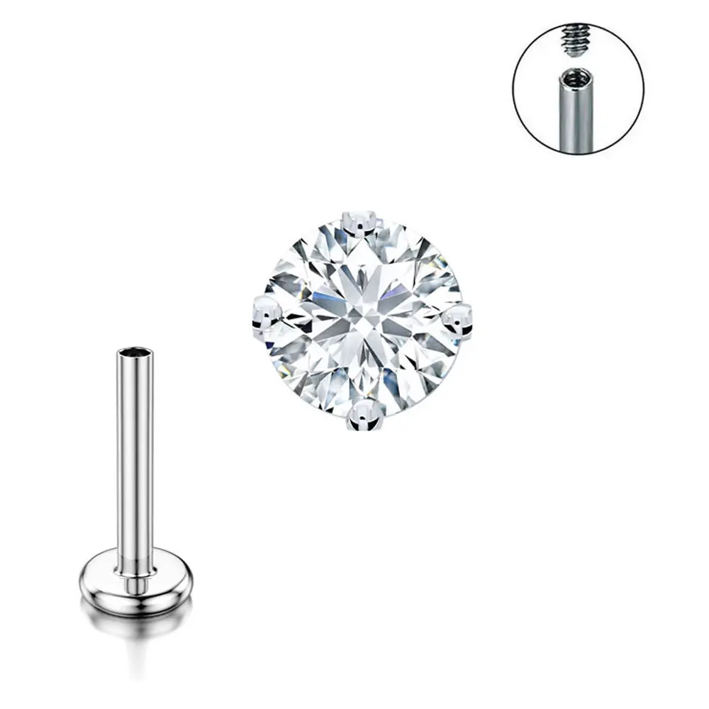 Colorful 5A+ Zircon Threaded Earrings G23 TItanium 3/4mmCZ Labret Stud Piercing Nose Studs Four Prong Fine Jewelry for Women