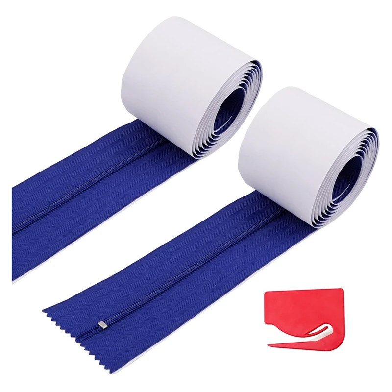 2Pcs Dust Barrier Zipper,Instant Door Dust Protection Self-Adhesive Tarp Double Zipper Blade Construction