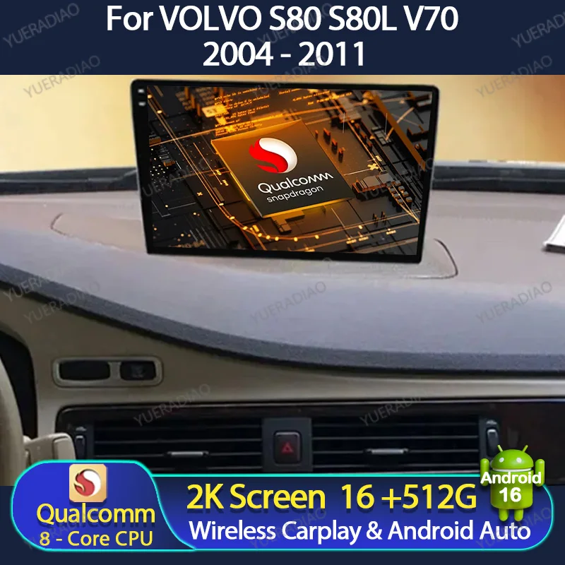 Android 16 Car Radio For VOLVO S80 S80L V70 2004 2005 2006 2007 2008 2009 2010 2011 Multimedia Stereo Video Player GPS NAVI BT