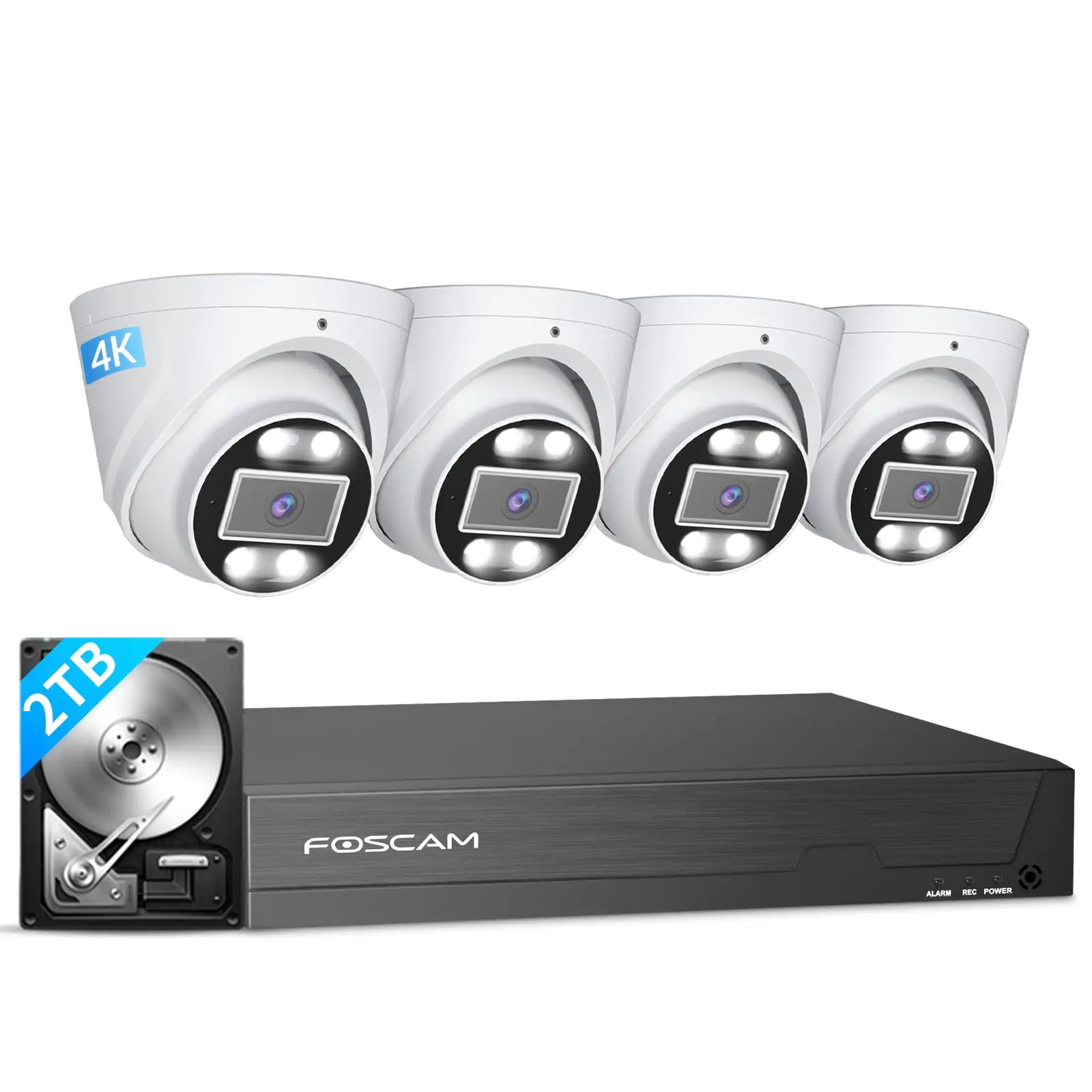 

FOSCAM 4K 8MP NVR PoE Camera System Human Car Detection 8ch 4pcs Wired Outdoors 2-Way Audio IP Cam 2TB HDD FNA108E-T4