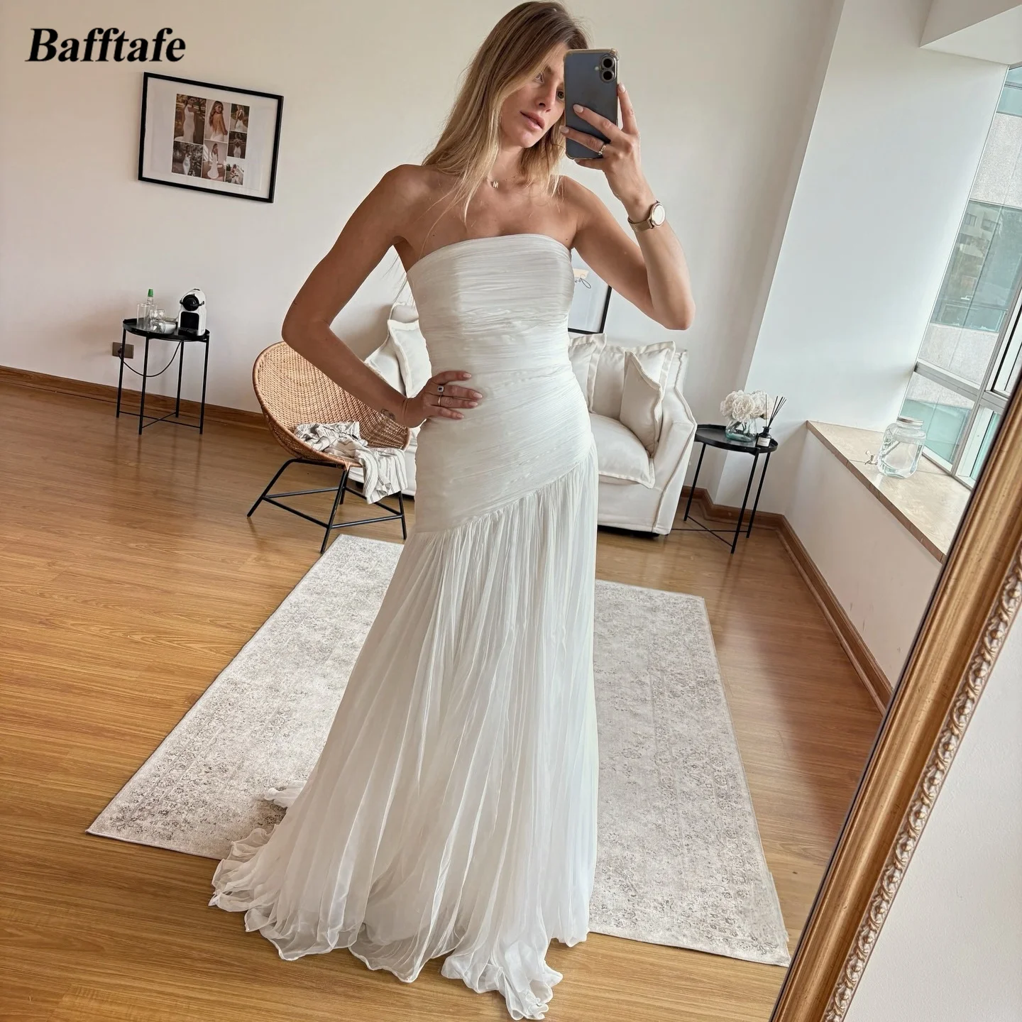 

Bafftafe Simple Sheath Customized Wedding Dresses Strapless Floor Length Bridal Gowns Long Bride Formal Party Occasion Dress