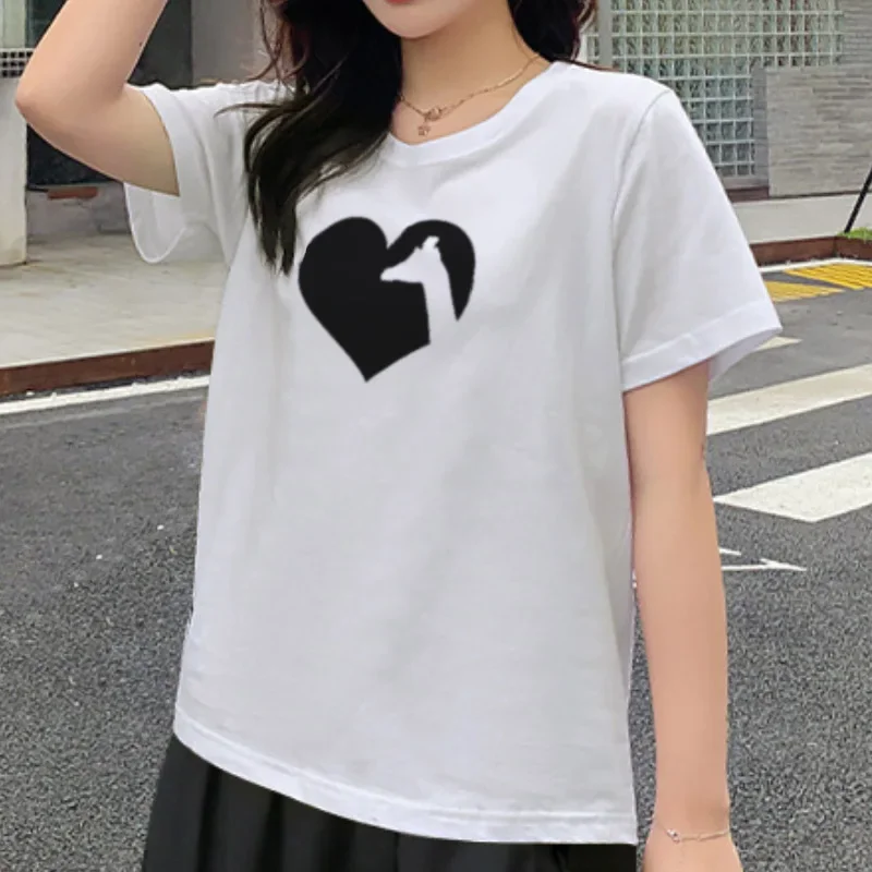 YB99     Summer Woman Tshirts Streetwear Cute Top Clothes Women Short Sleeve O-neck Funny Print Heart Cool Goth Graphic T Shirts