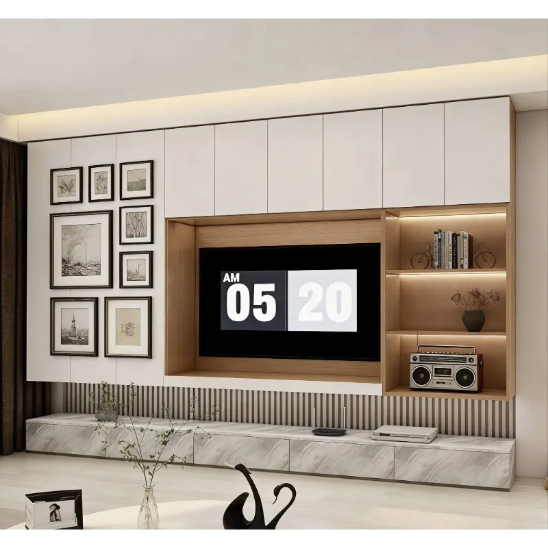 Deluxe embedded TV cabinet, living room background wall, built-in storage display cabinet