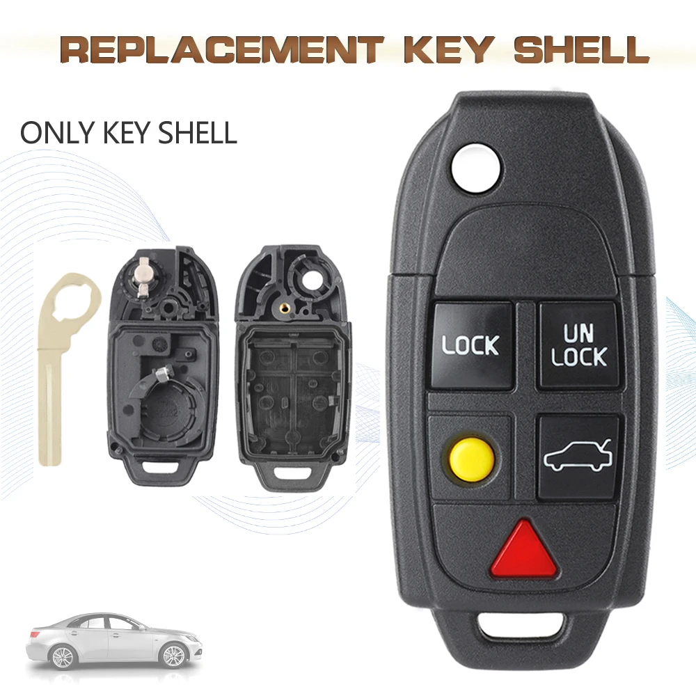 Flip Remote Key Fob Shell Case sostituzione 5 pulsanti per Volvo S4 S60 S80 V70 XC70 XC90 C30 V50 2003 2004 2005 2006 2007-2014