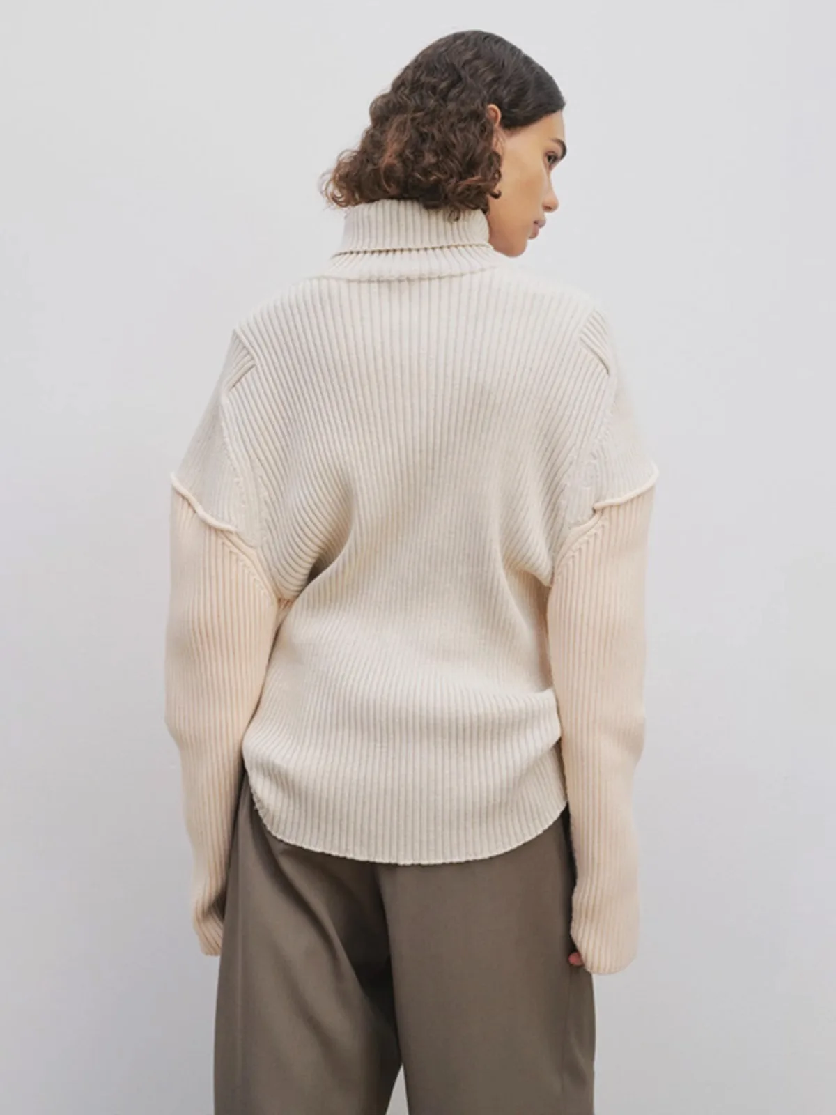 R0W Brand Women's Sweater Long High Collar Knitted Pullover Simple Solid Color Design Luxury Brands Fashion Leisure Slim Tops