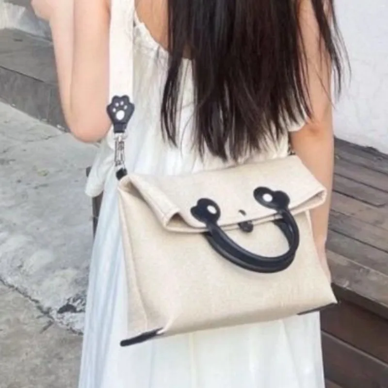 

JIAERDI Retro Cute Panda Tote Bag Women Large Capacity Nylon Underarm Bag Ladies Casual Commute High End Everyday Crossbody Bags